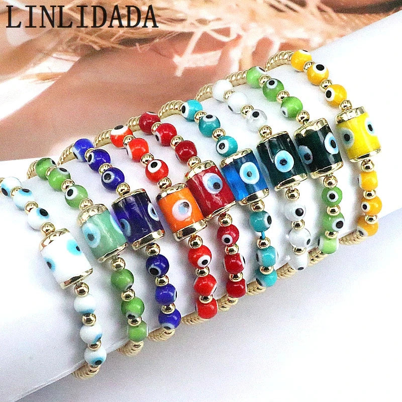 8Pcs Colorful Evil Eye Bracelets Plated Beaded Rope Bracelet