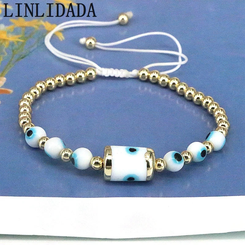 8Pcs Colorful Evil Eye Bracelets Plated Beaded Rope Bracelet