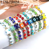 8Pcs Colorful Evil Eye Bracelets Plated Beaded Rope Bracelet