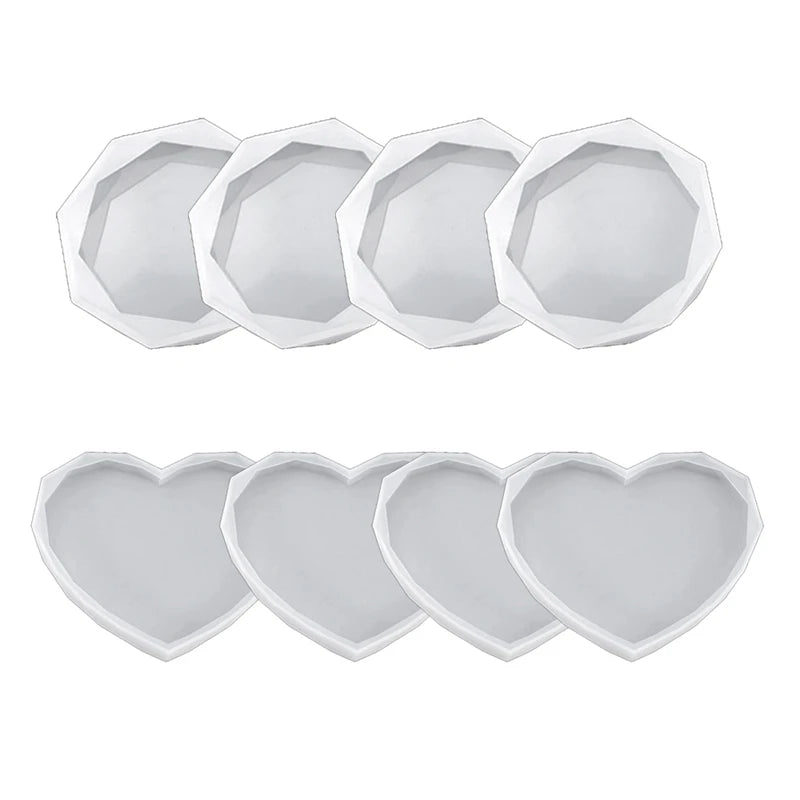 8Pcs Resin Coaster and Round Silicone Mold Set with Diamond Edge Stand Mold