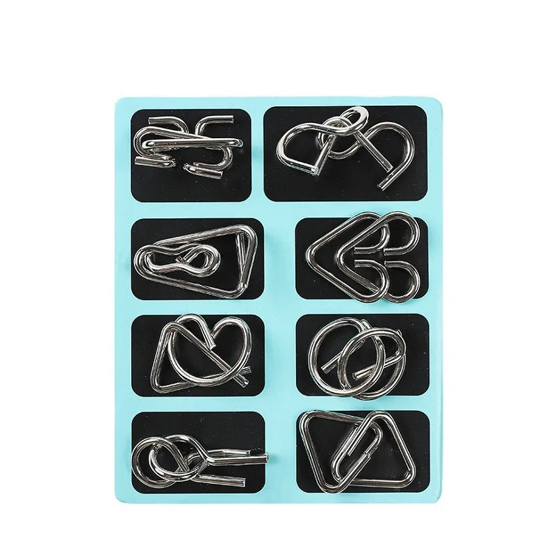 8Pcs Metal Montessori Puzzle Wire IQ Mind Brain Teaser Puzzles