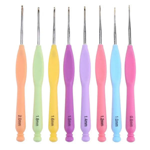 8Pcs Plastic Handle Sewing Kit Weave Crochet Hooks Aluminum Knitting Needles