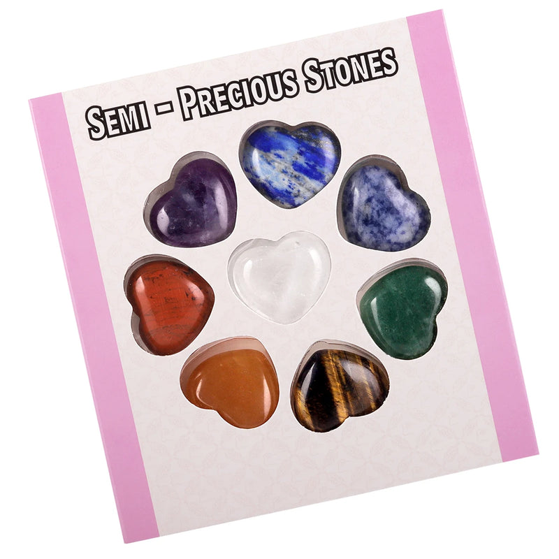 8Pcs Heart Shaped Worry Stone Set Healing Crystal Chakra Balancing Yoga