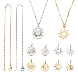 8Pcs Hollow Sun Charms Pendants with Chains for Jewelry Making