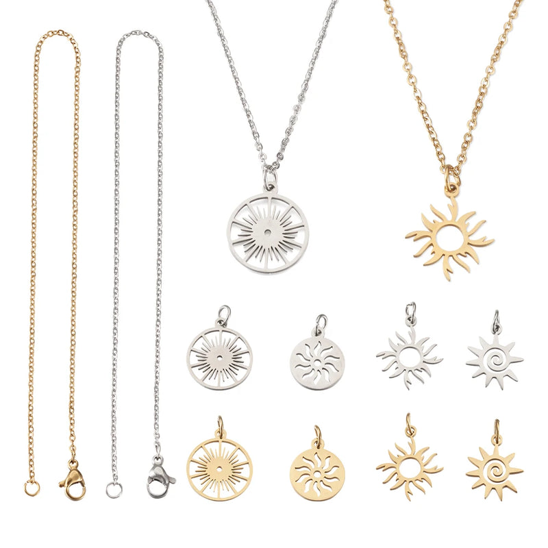 8Pcs Hollow Sun Charms Pendants with Chains for Jewelry Making