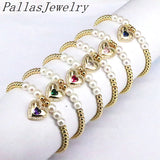 8Pcs Heart Charm Bracelets CZ Crystal Elastic Chain Beaded Jewelry