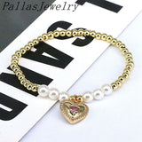 8Pcs Heart Charm Bracelets CZ Crystal Elastic Chain Beaded Jewelry