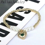 8Pcs Heart Charm Bracelets CZ Crystal Elastic Chain Beaded Jewelry