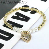 8Pcs Heart Charm Bracelets CZ Crystal Elastic Chain Beaded Jewelry