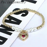 8Pcs Heart Charm Bracelets CZ Crystal Elastic Chain Beaded Jewelry