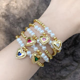 8Pcs Heart Charm Bracelets CZ Crystal Elastic Chain Beaded Jewelry