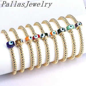 Colorful Eye Lampwork Glass Round Bracelet Metal Beads Plated Adjustable