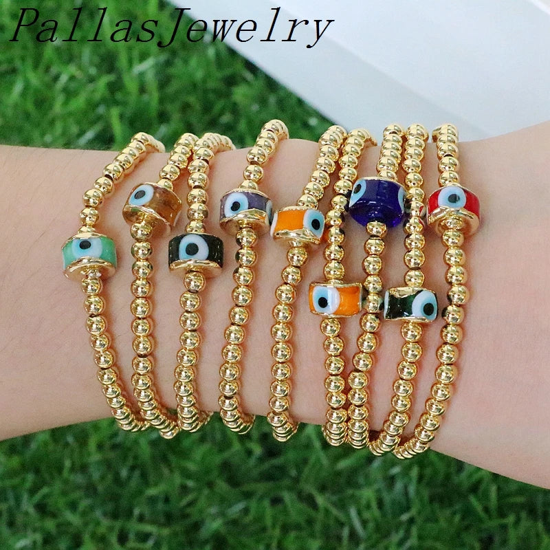 Colorful Eye Lampwork Glass Round Bracelet Metal Beads Plated Adjustable
