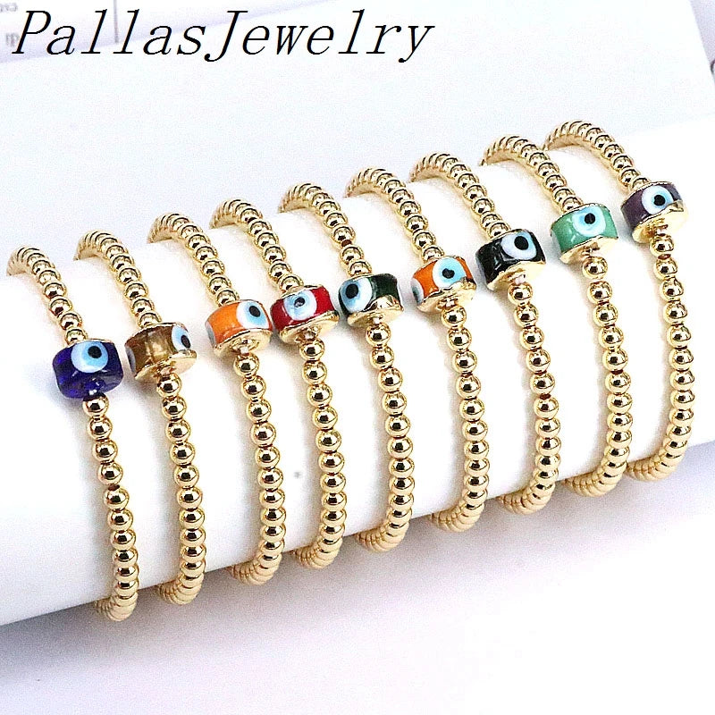 Colorful Eye Lampwork Glass Round Bracelet Metal Beads Plated Adjustable