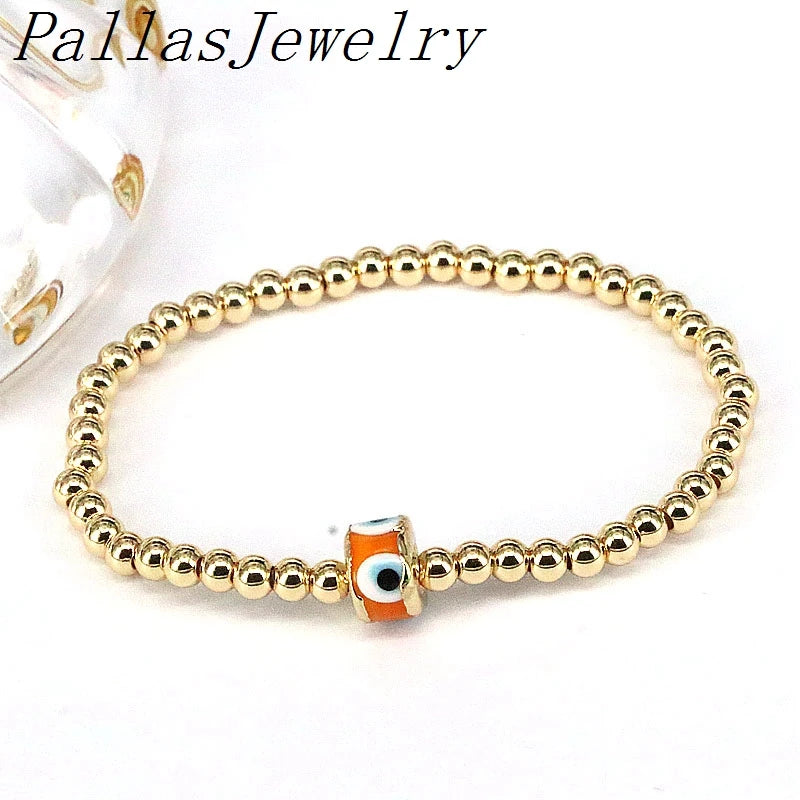 Colorful Eye Lampwork Glass Round Bracelet Metal Beads Plated Adjustable