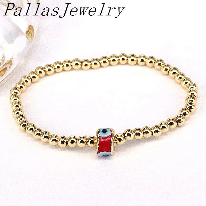 Colorful Eye Lampwork Glass Round Bracelet Metal Beads Plated Adjustable