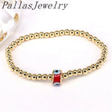 Colorful Eye Lampwork Glass Round Bracelet Metal Beads Plated Adjustable