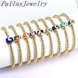 Colorful Eye Lampwork Glass Round Bracelet Metal Beads Plated Adjustable
