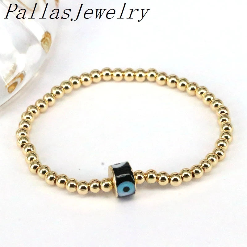 Colorful Eye Lampwork Glass Round Bracelet Metal Beads Plated Adjustable