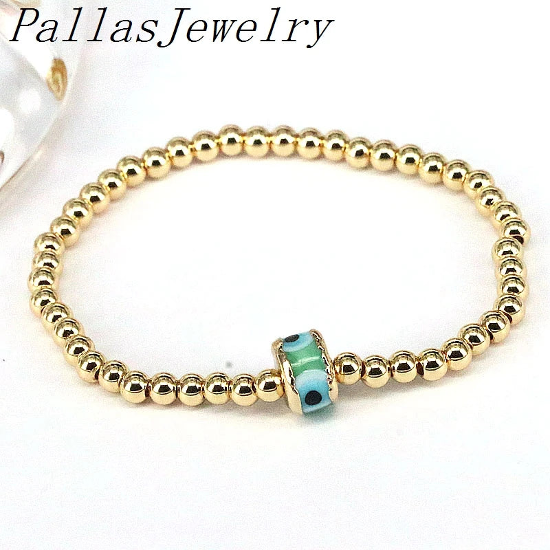 Colorful Eye Lampwork Glass Round Bracelet Metal Beads Plated Adjustable