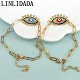 8Pcs Eye Charm Bracelet Micro Pave Zircon Adjustable Link Chain
