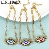 8Pcs Eye Charm Bracelet Micro Pave Zircon Adjustable Link Chain
