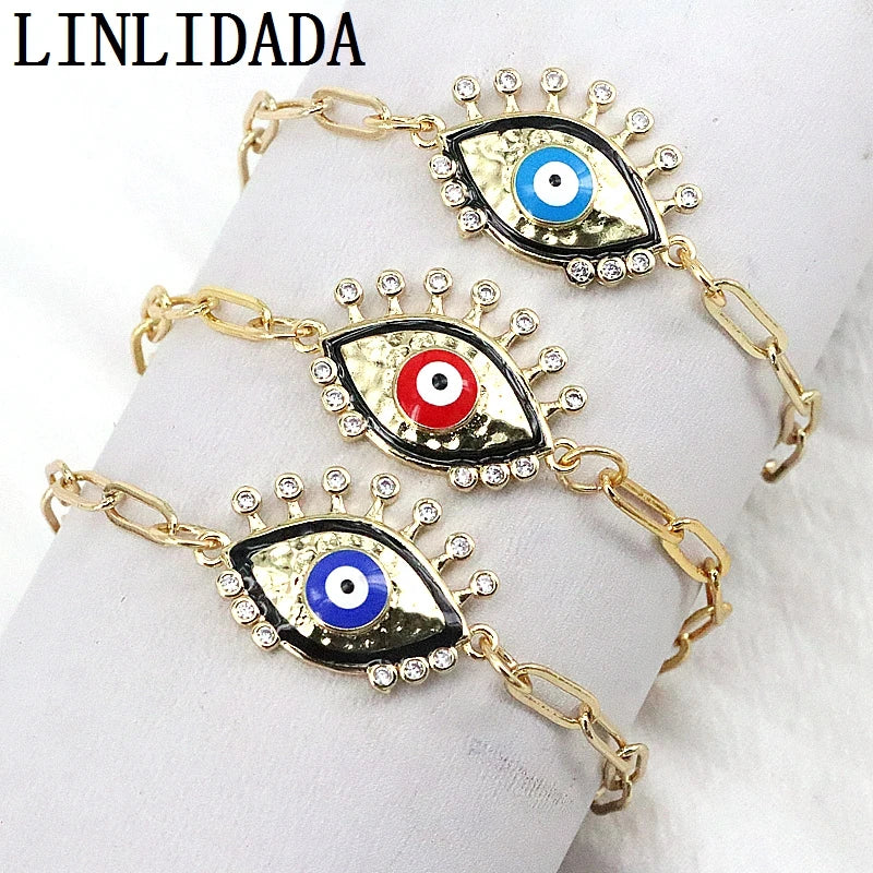 8Pcs Eye Charm Bracelet Micro Pave Zircon Adjustable Link Chain
