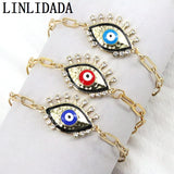 8Pcs Eye Charm Bracelet Micro Pave Zircon Adjustable Link Chain