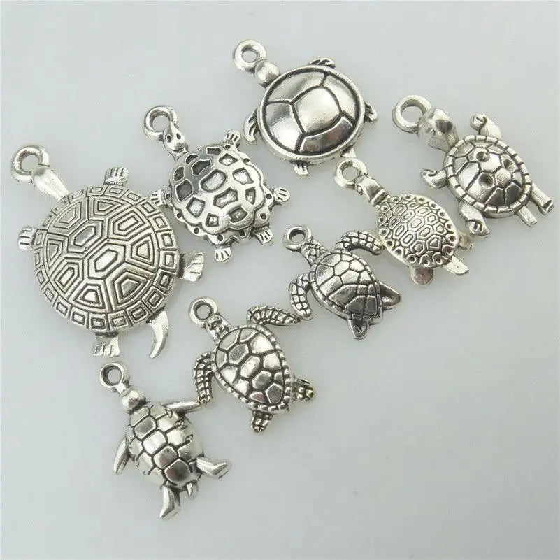 8Pcs Vintage Sea Turtle Charms Pendant for Bracelet Necklaces