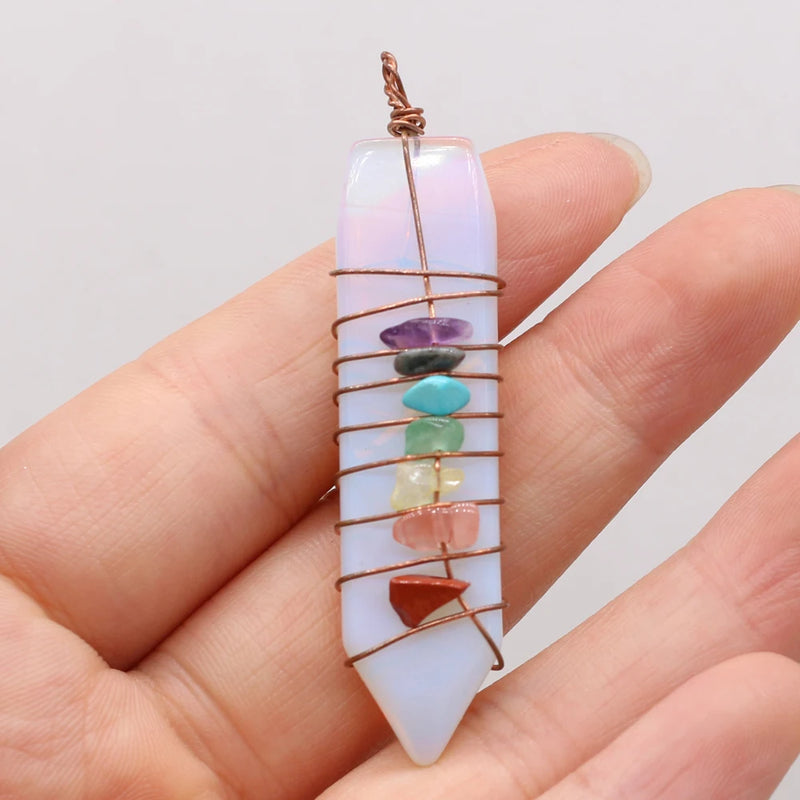 8Pcs 7 Chakra Reiki Pendant Green Aventurine Opal Rose Quartz Jewelry DIY Gift