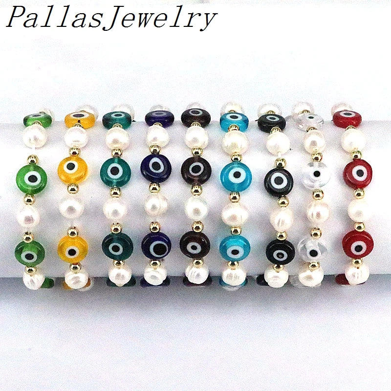 8Pcs Colorful Eyes Freshwater Pearl Beaded Bracelet Set