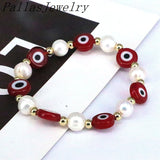 8Pcs Colorful Eyes Freshwater Pearl Beaded Bracelet Set