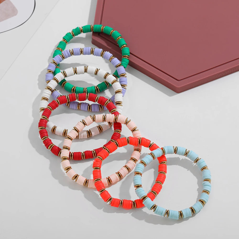 Colorful Polymer Clay Bracelets - Boho Ethnic Multicolor Geometric