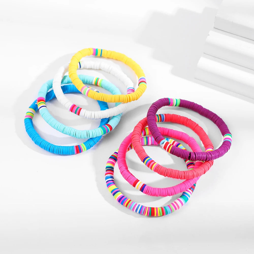 Colorful Polymer Clay Bracelets - Boho Ethnic Multicolor Geometric