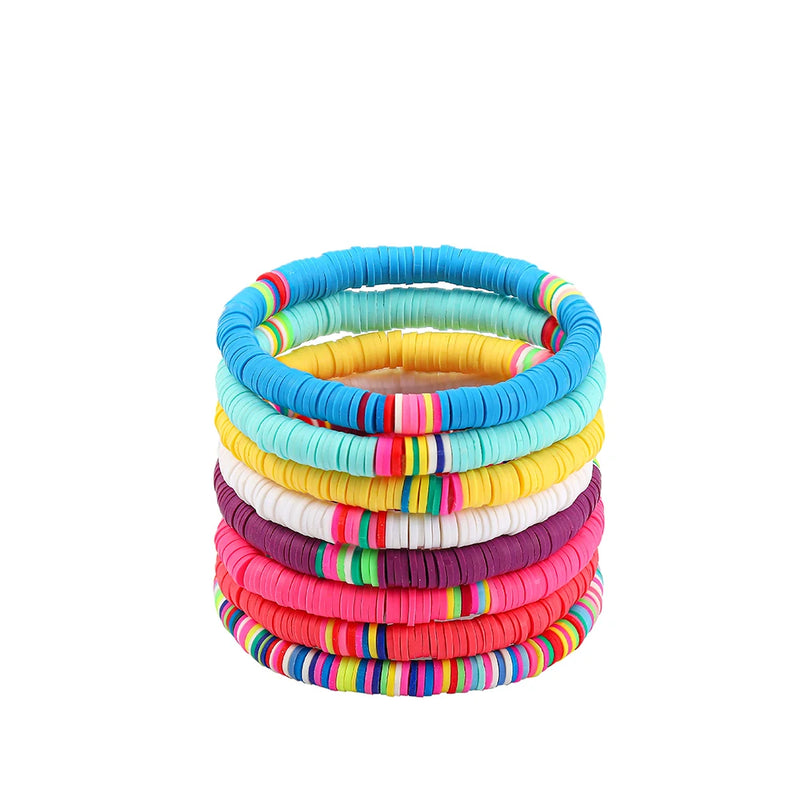 Colorful Polymer Clay Bracelets - Boho Ethnic Multicolor Geometric