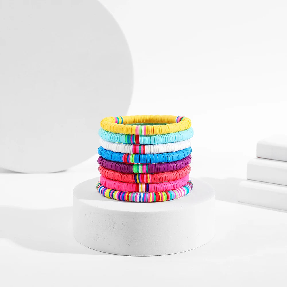 Colorful Polymer Clay Bracelets - Boho Ethnic Multicolor Geometric