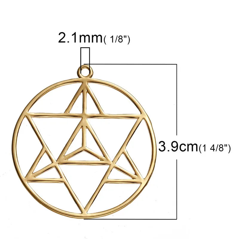Bohemian Copper Merkaba Meditation Pendants Round Silver Charms DIY