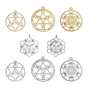 Bohemian Copper Merkaba Meditation Pendants Round Silver Charms DIY