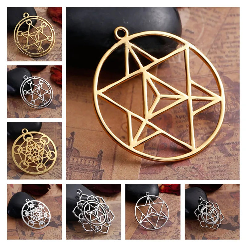 Bohemian Copper Merkaba Meditation Pendants Round Silver Charms DIY