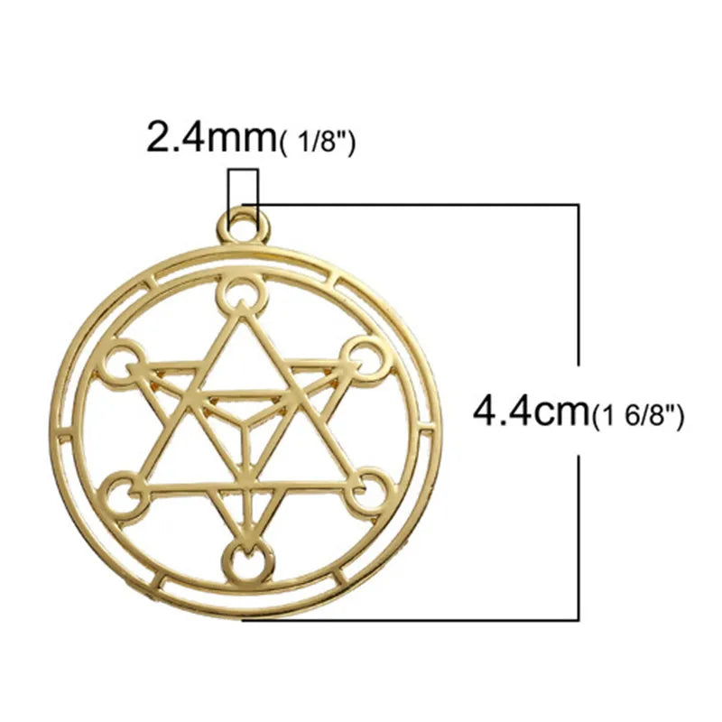 Bohemian Copper Merkaba Meditation Pendants Round Silver Charms DIY
