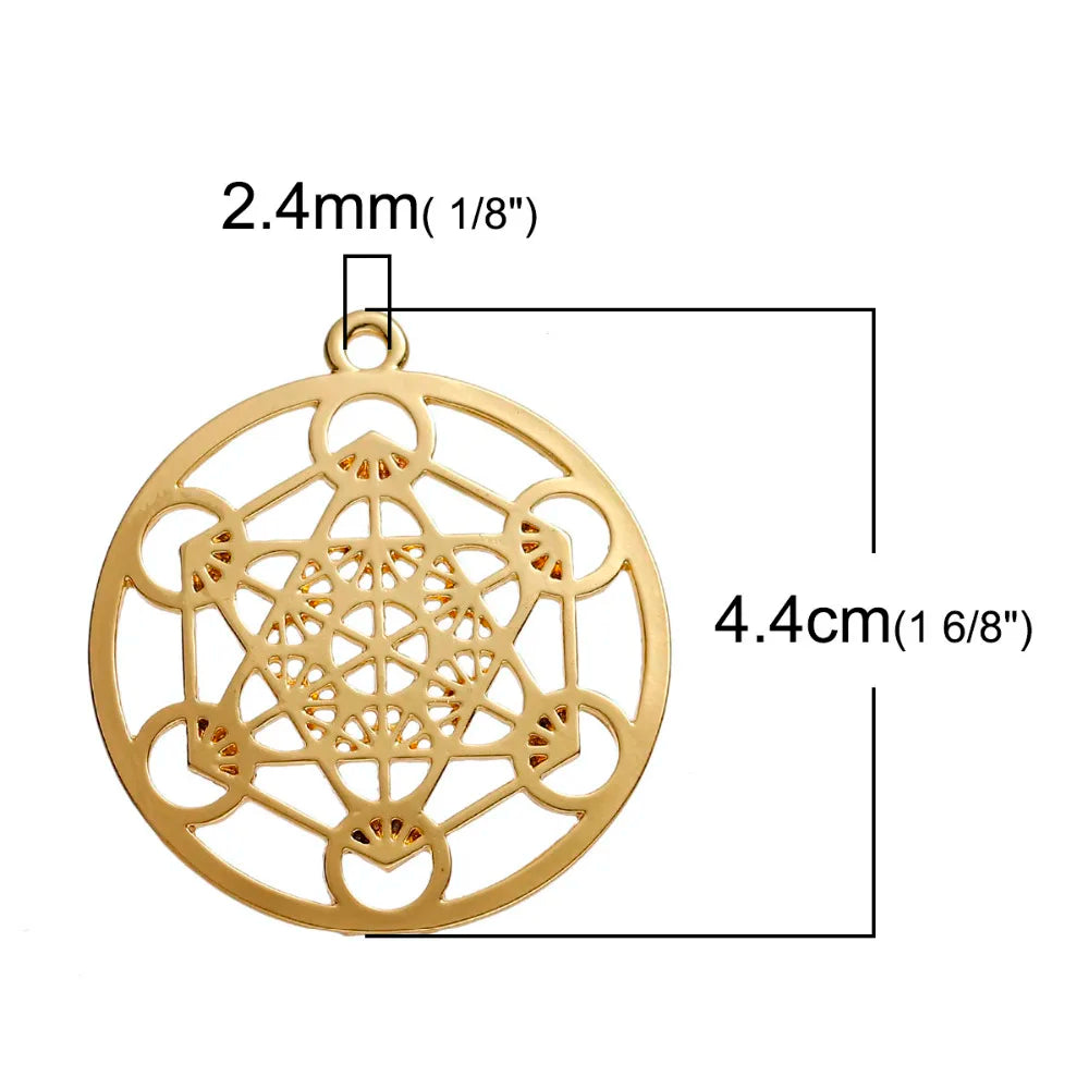 Bohemian Copper Merkaba Meditation Pendants Round Silver Charms DIY