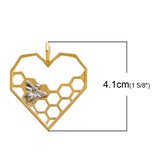 Heart & Bee Carved Hollow Pendants DIY Findings 41x35mm, 5 PCs