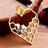 Heart & Bee Carved Hollow Pendants DIY Findings 41x35mm, 5 PCs