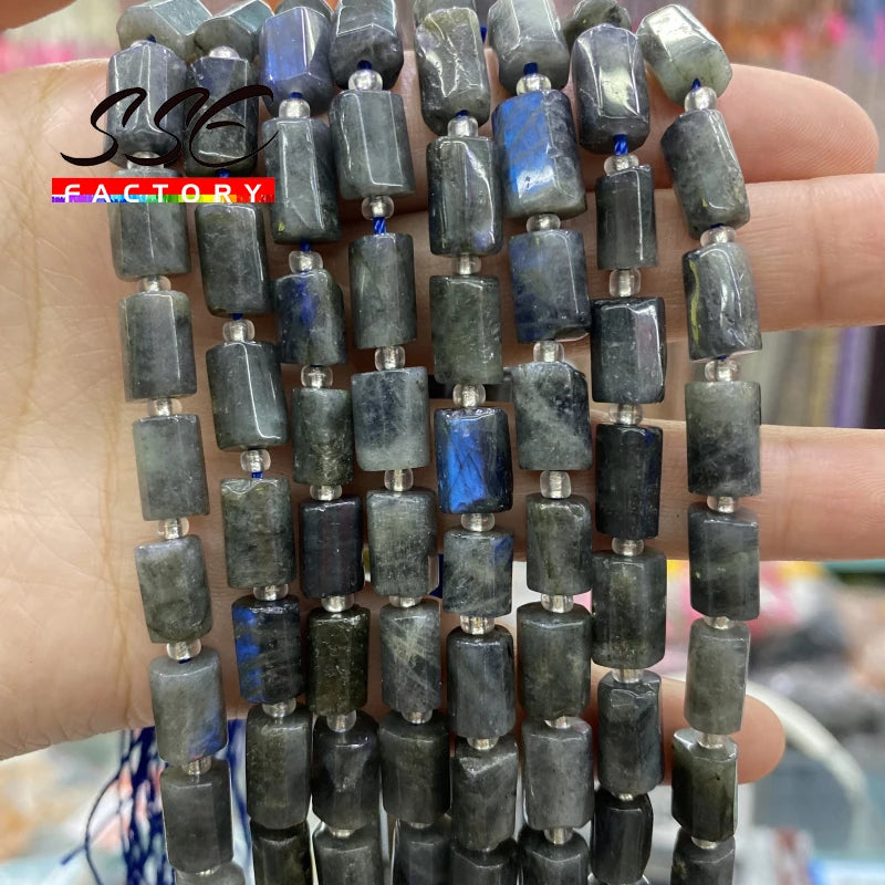 Grey Labradorite Stone Beads Cylinder for Jewelry Making