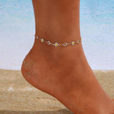 Dainty Daisy Dropping Beads Chain Anklet, Adjustable