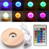 USB Wooden LED Light Display Base Crystal Glass Art Ornament