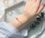 925 Silver Strawberry Quartz & Feather Chain Bracelet
