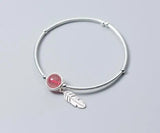 925 Silver Strawberry Quartz & Feather Chain Bracelet