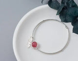 925 Silver Strawberry Quartz & Feather Chain Bracelet