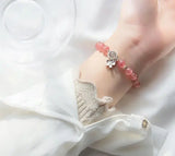 Sterling Silver Strawberry Quartz & Moonstone Bracelet with Flower Charms